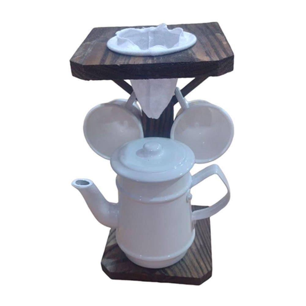 Conjunto Café Com Bule De Alumínio E Suporte Rústico Branca