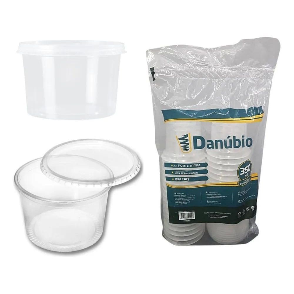 2X Pote Redondo Descartável Microondas Freezer 350Ml Tampa 7
