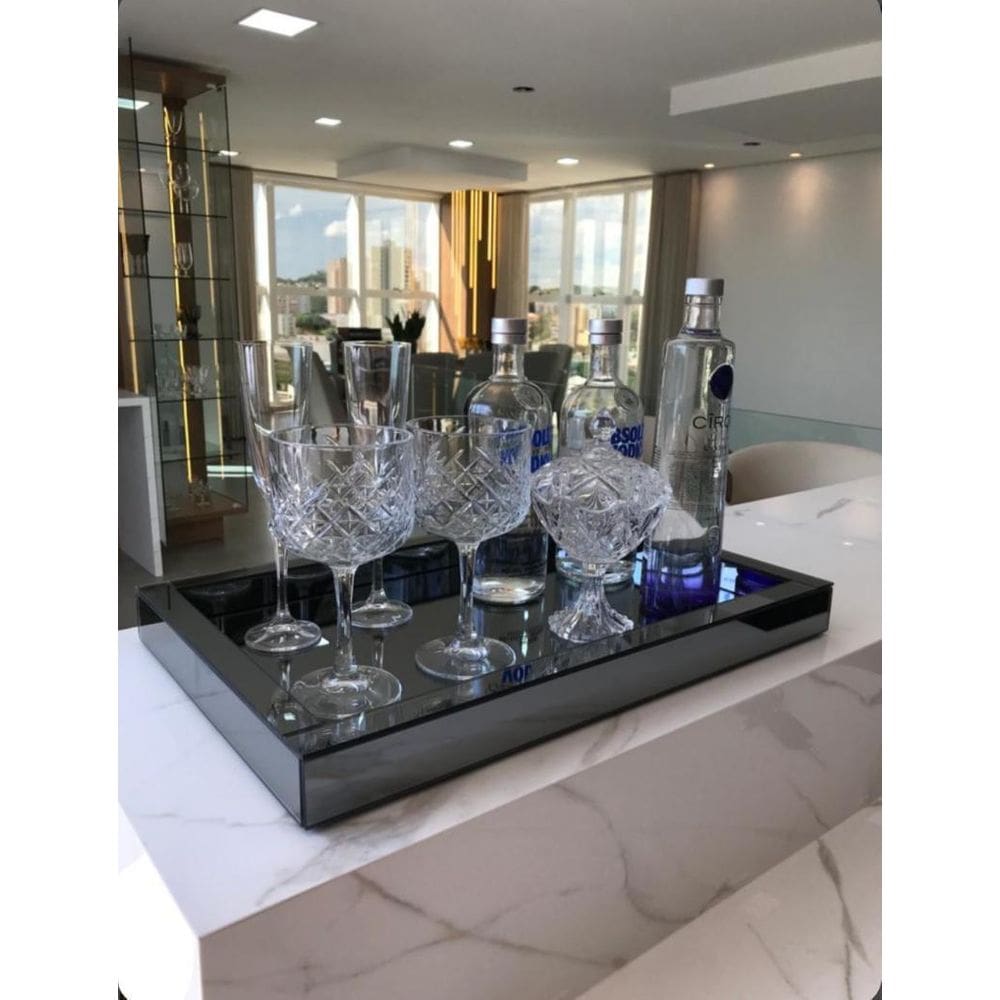 Bandeja De Vidro Espelho Fumê Decoração Luxo 50X35