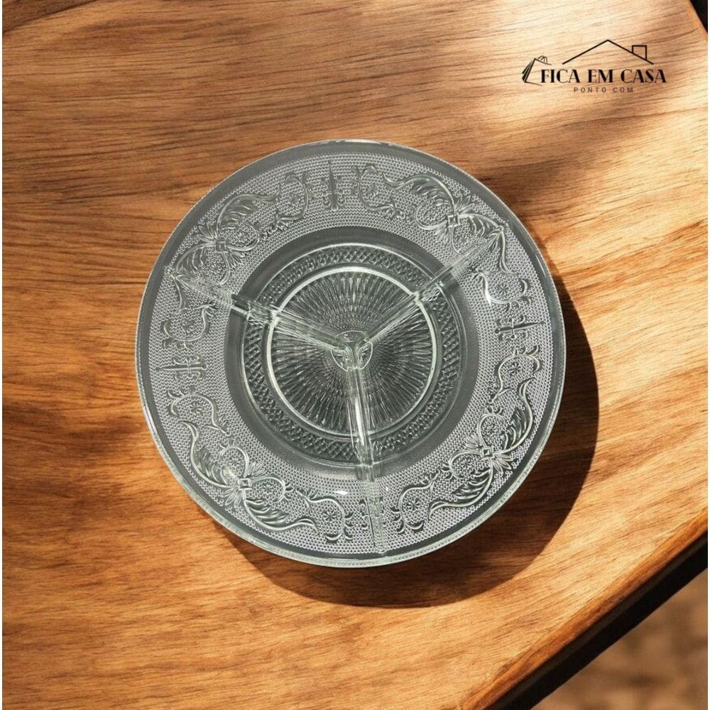 Petisqueira De Vidro 3 Divisórias Tigela Bowl Petiscos 25Cm