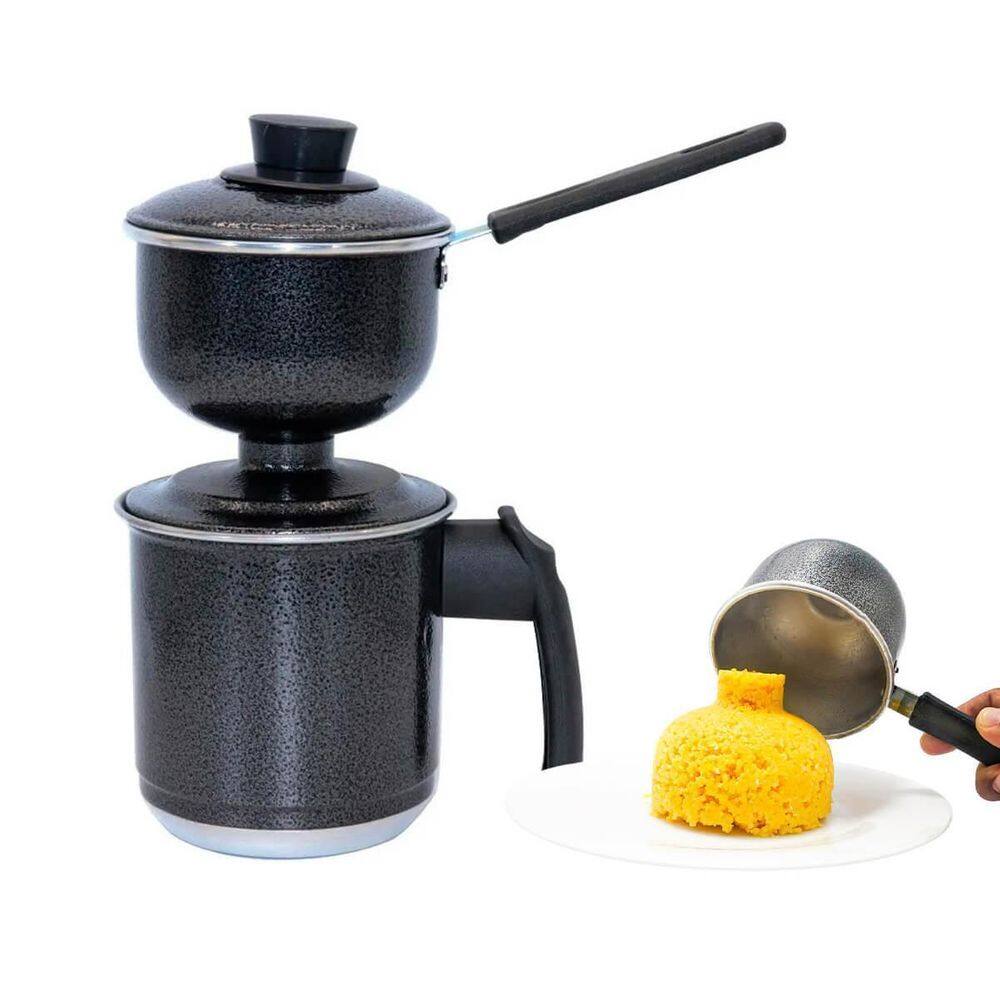 Cuscuzeira Cinza Individual Em Alumínio Com Cabo