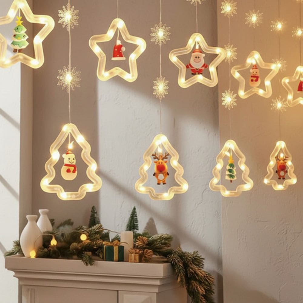 Decoração de Natal Estrelas e Árvore Pisca Pisca 3 Metros