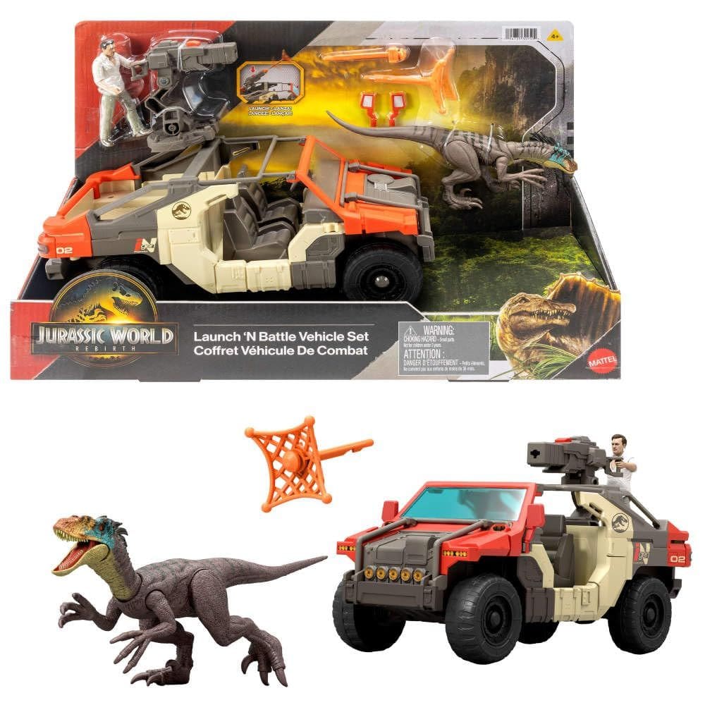 Veículo de brinquedo Mattel Jurassic World Rebirth com figuras