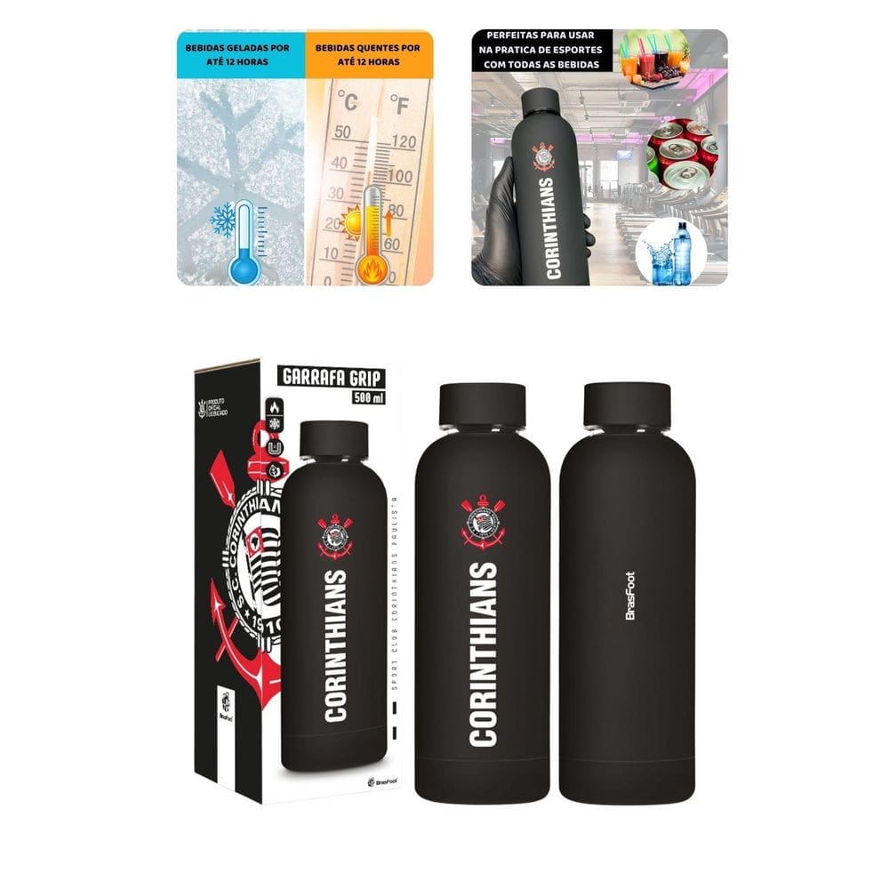 Garrafa Térmica Emborrachado Grip 500Ml Água Quente Frio