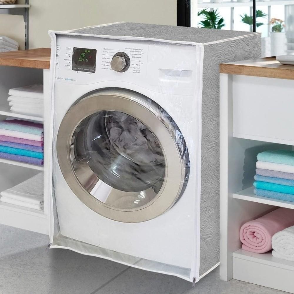 Capa De Maquina De Lavar - Cinza Com Abertura Frontal