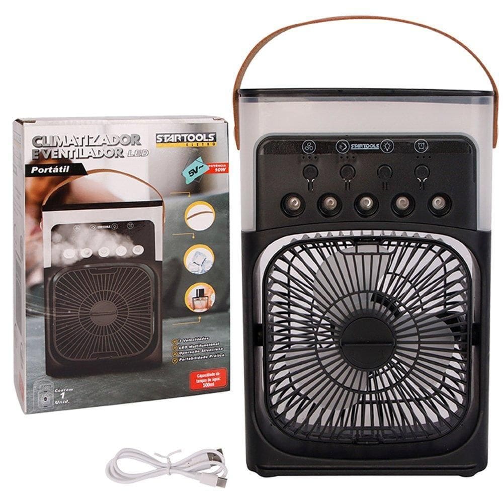 Climatizador E Ventilador Portátil Led Bivolt 10W - Preta