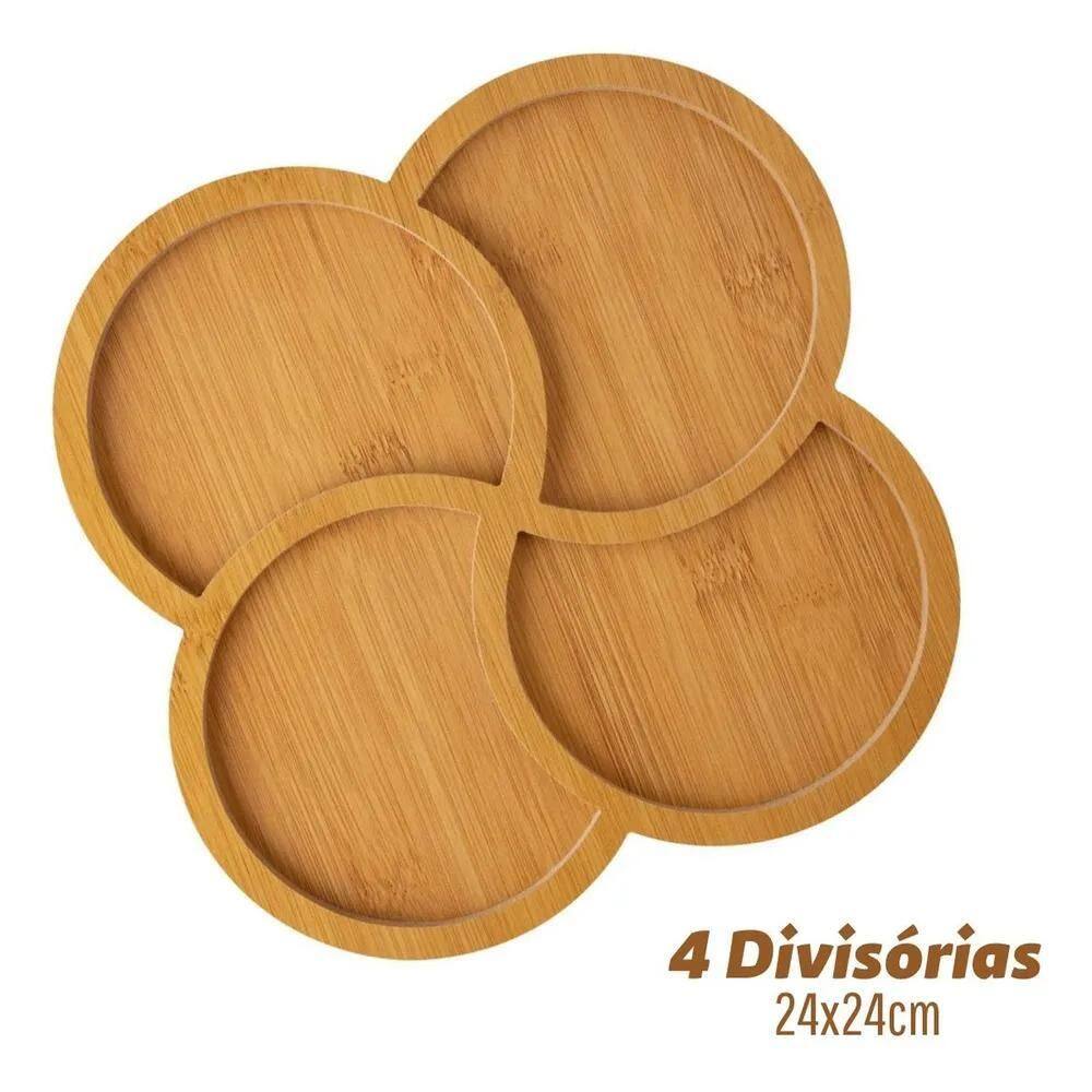 10X Gamela Trevo 24Cm Tipo Bamboo 4 Divisórias Petiscos Ame