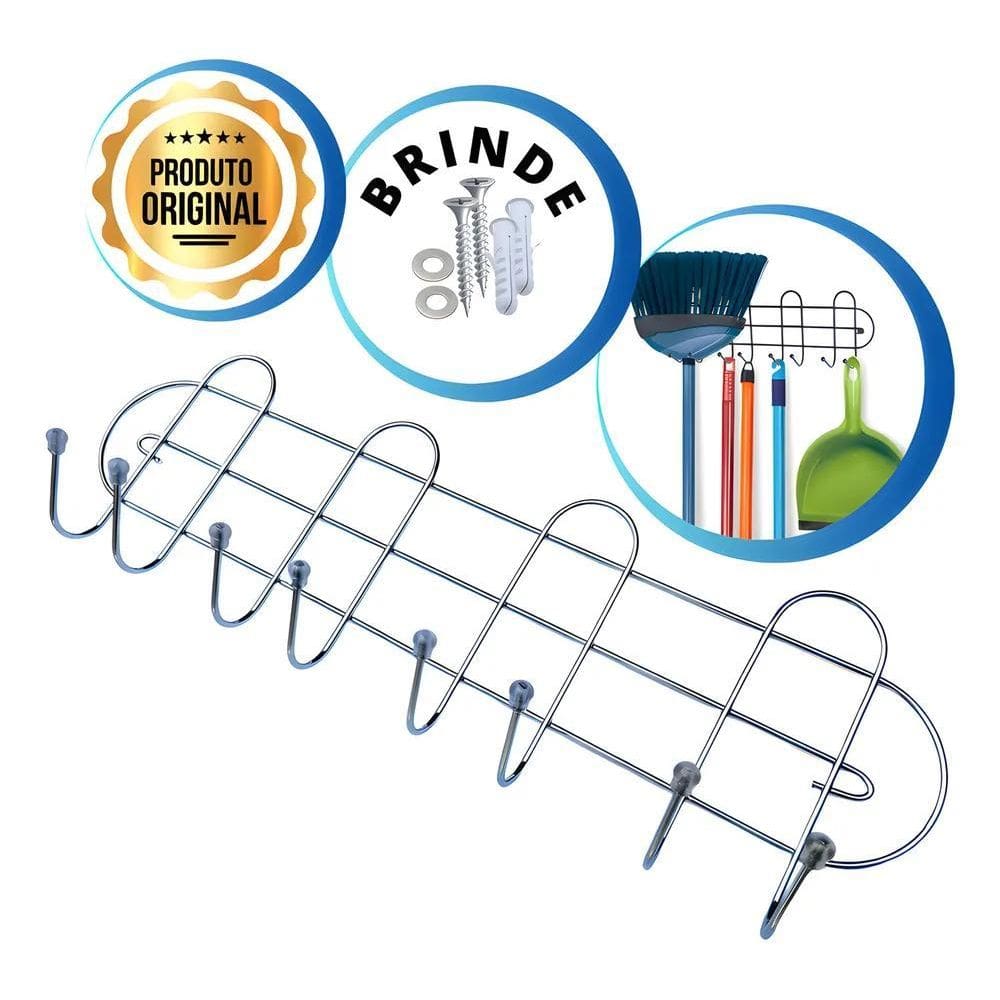 Suporte Porta Vassoura Parede Com 8 Ganchos