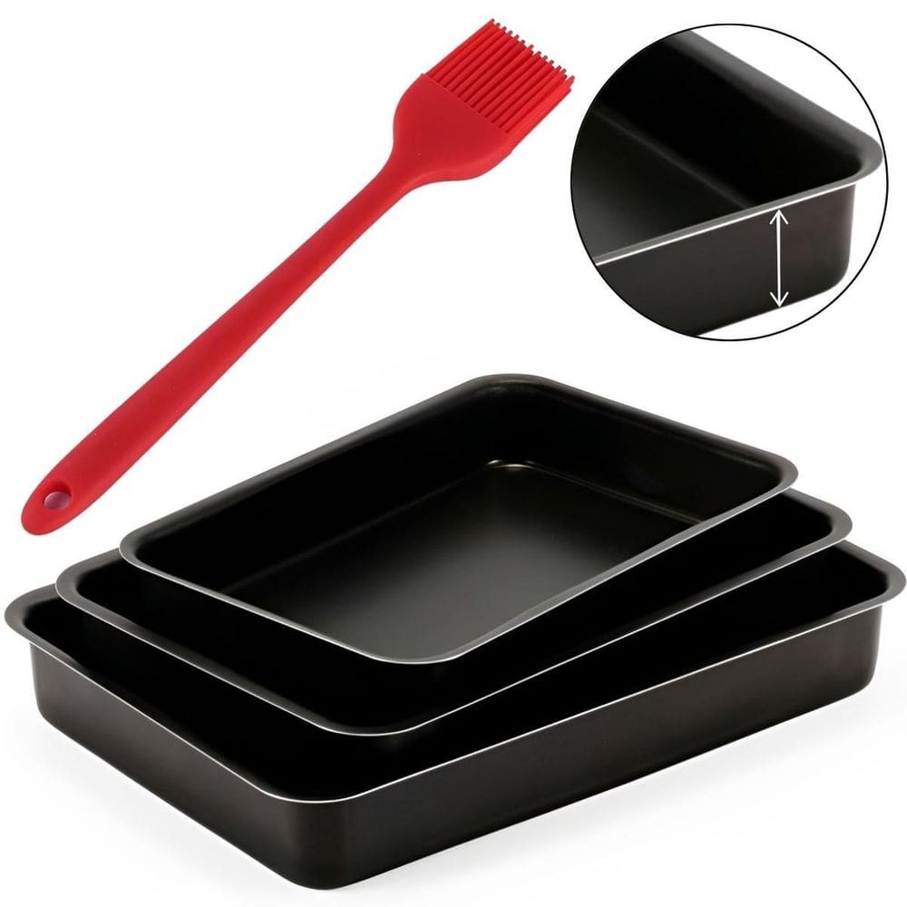 Jogo Forma Alta Retangular 03 Peças Antiaderentes + Pincel