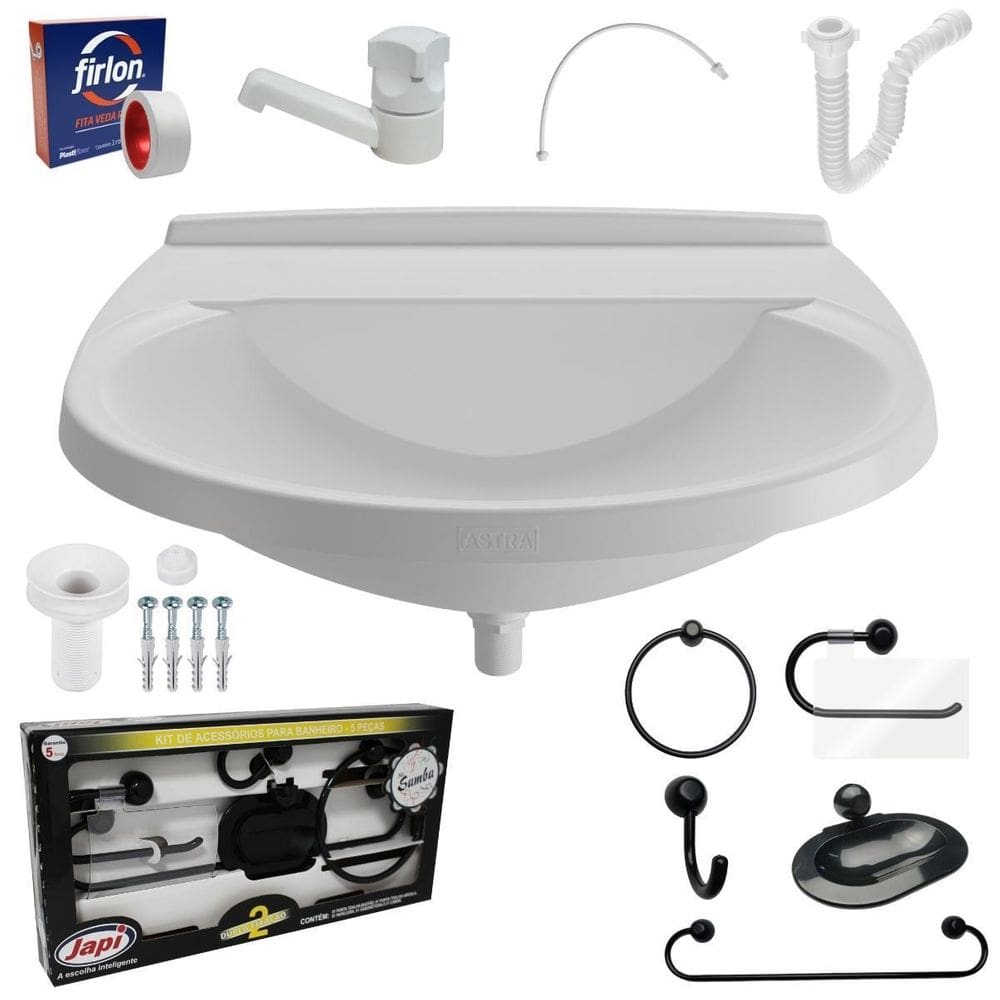 Pia Banheiro 8L + Kit Banheiro + Torneira + Engate + Sifão