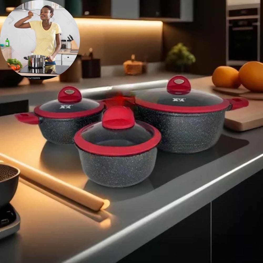 Conjunto Panelas Duráveis Cor Preta Vermelho Presente