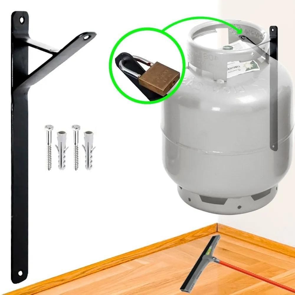 3X Suporte Para Botijão De Gás Em Aço Suspenso Parede Cozinh