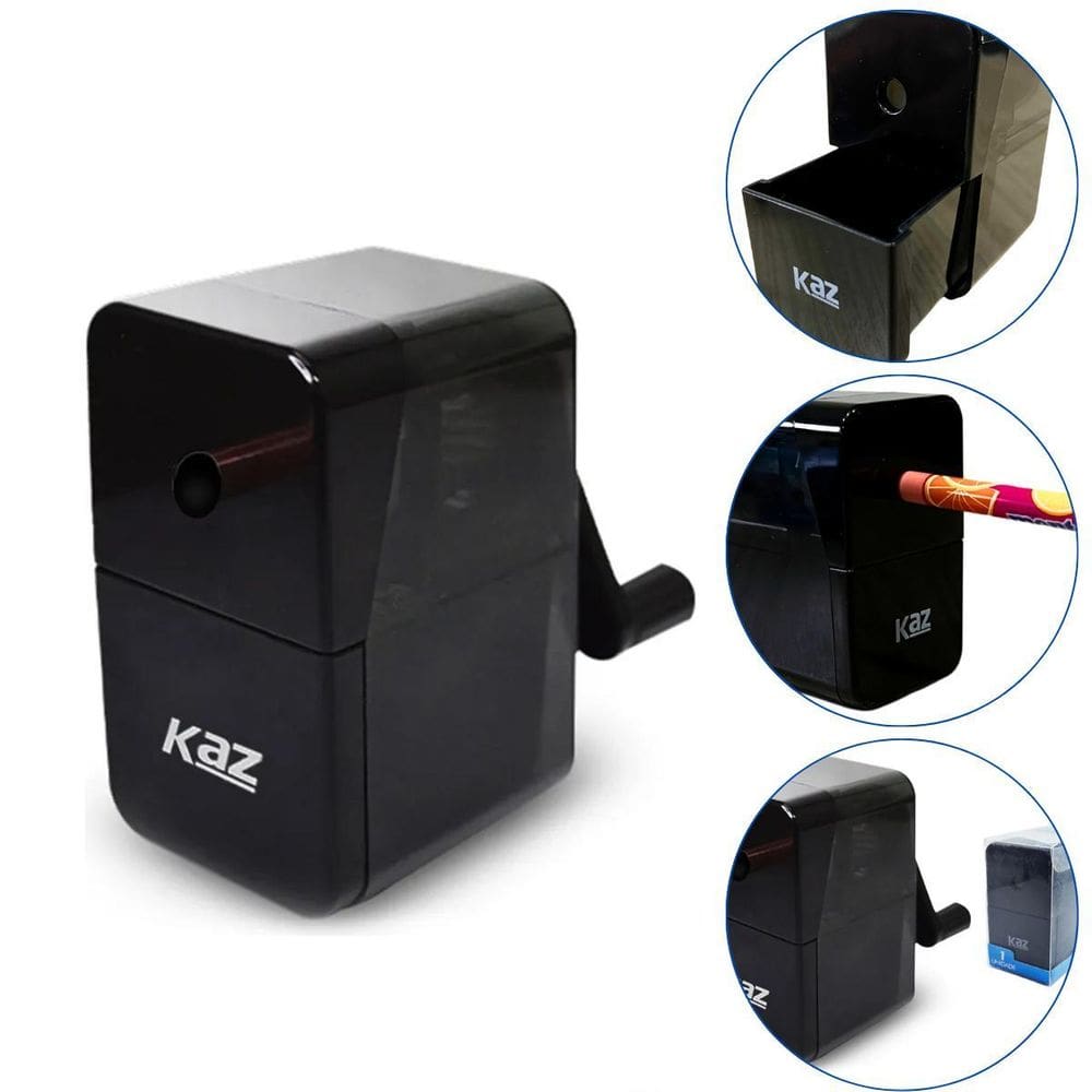 Apontador Manual De Mesa Com Manivela E Coletor Kz261 Preto