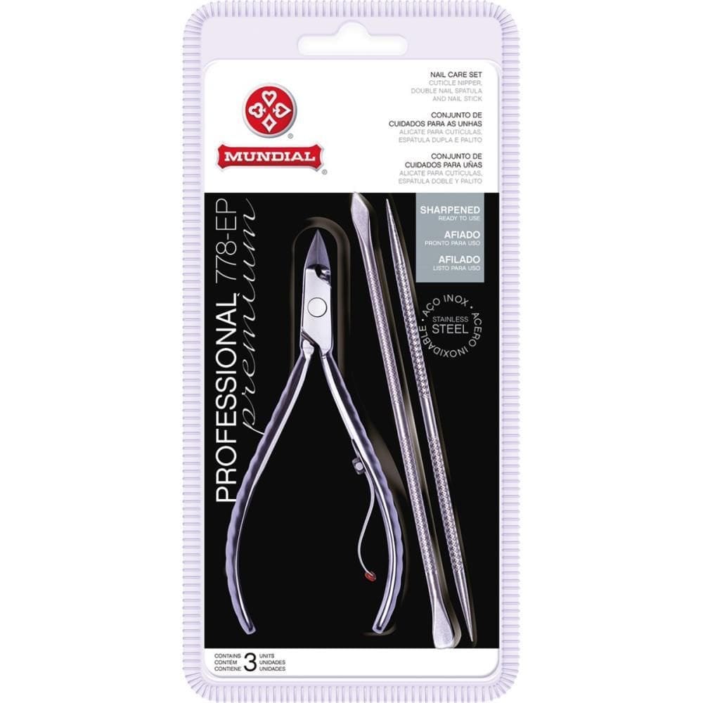 Kit Alicate De Cutícula + Espátula + Palito Mundial Inox