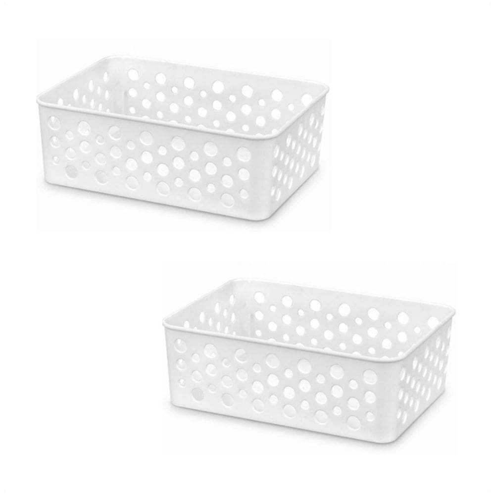 Kit 2 Cestos Organizadores Decorativos Multiuso P Branco