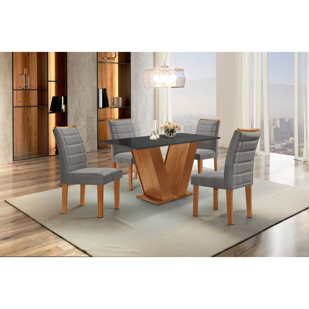 Sala de Jantar 4 Cad Vidro 1,2x0,8m - Paris - Sky Móveis
