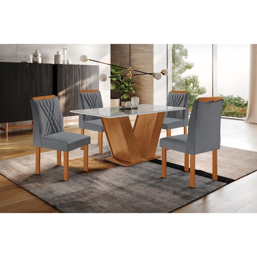 Sala de Jantar 4 Cad Vidro 1,2x0,8m - Paris - Sky Móveis