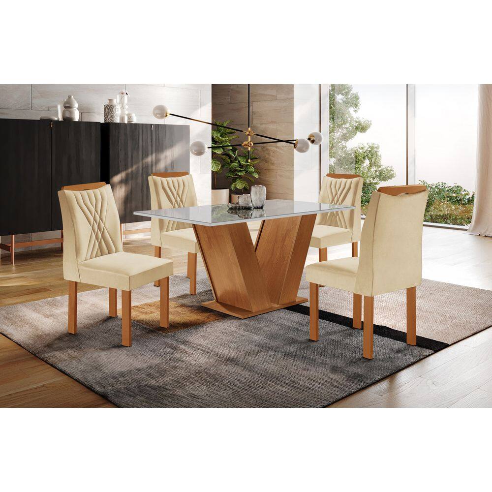 Sala de Jantar 4 Cad Vidro 1,2x0,8m - Paris - Sky Móveis