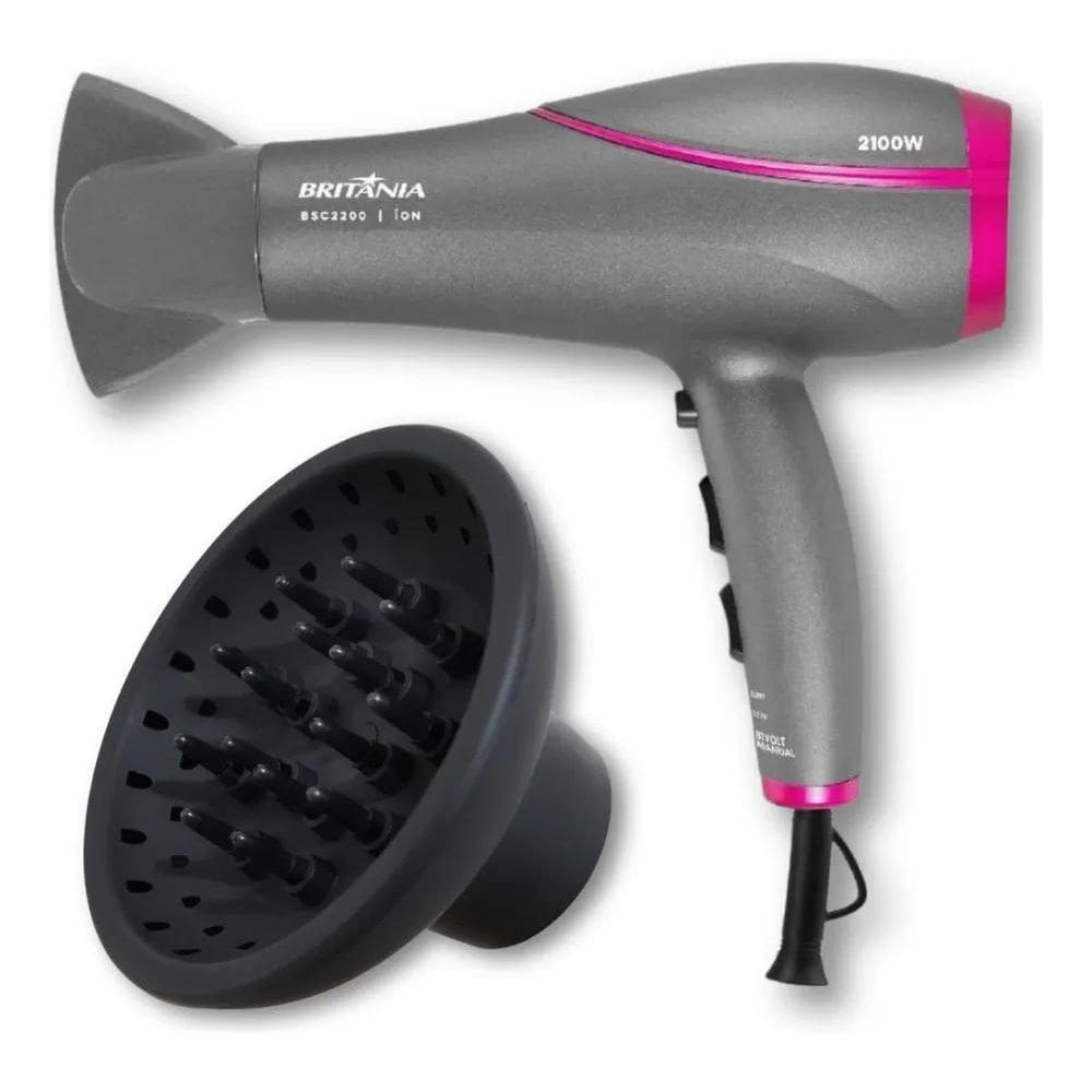 2X Secador Cabelo Bivolt Britânia 2100W Com Difusor De Cach