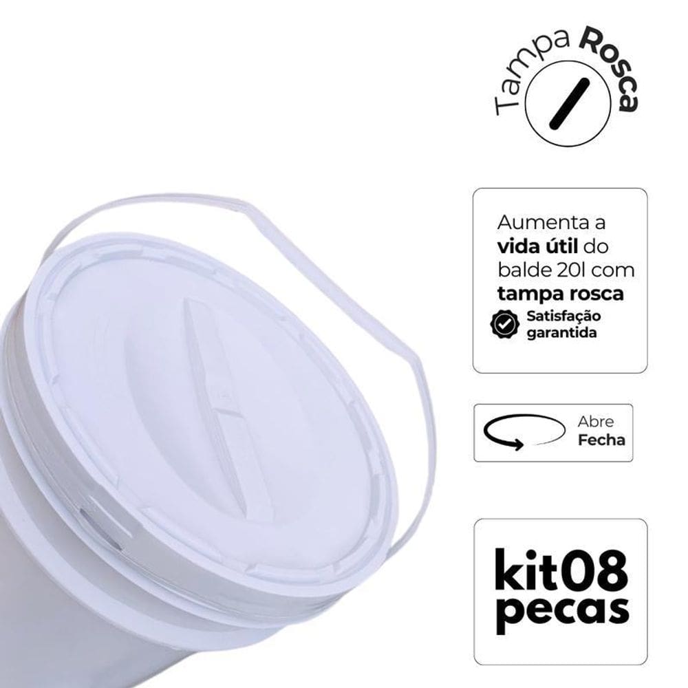 Balde Para Flavour Industrial 20L E Tampa Rosca - Kit 8 Pçs