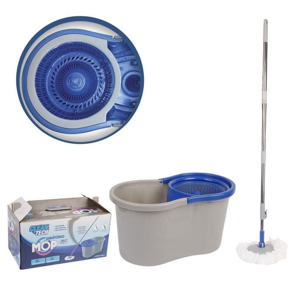 Balde Mop 360º Com Cesto Centrífugo E Cabo Extensível