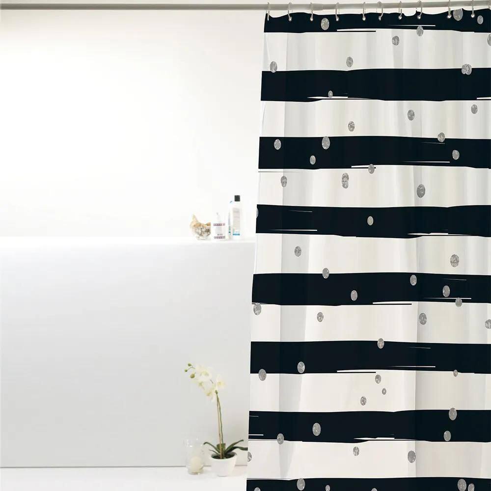 10X Cortina Box Para Banheiro Pvc Listras Pretas 198X180Cm