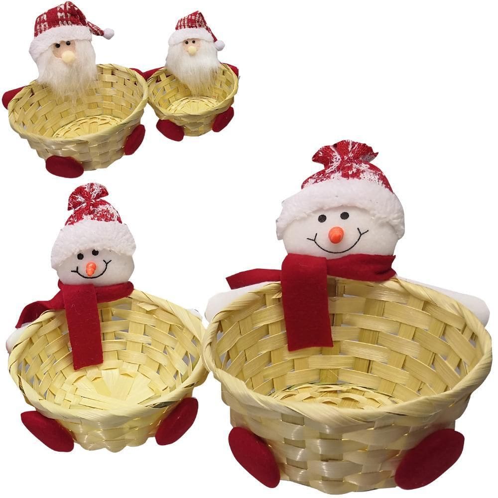 Cesta De Palha Papai Noel Ou Boneco De Neve Com 2 Peças