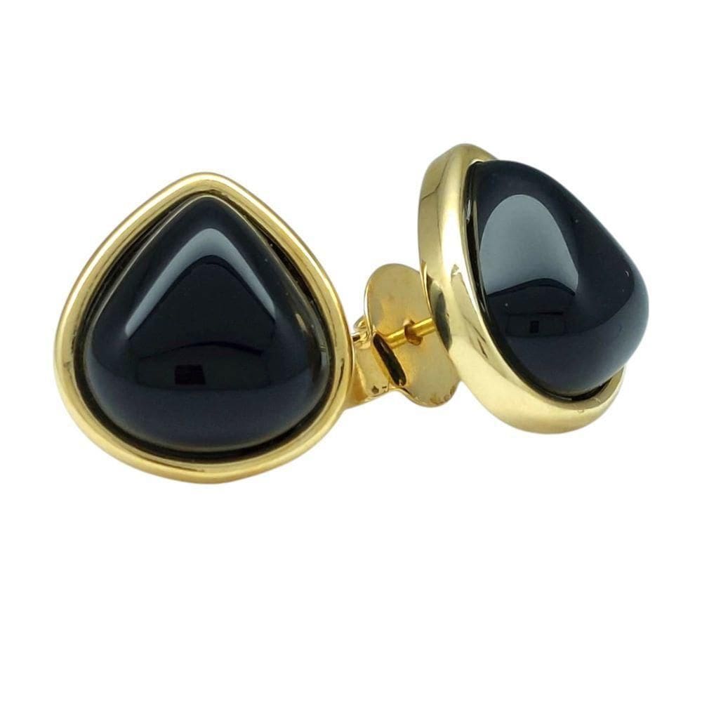 Brinco Pedra Agata Preta Gota Folheado A Ouro Lizzy Fatin