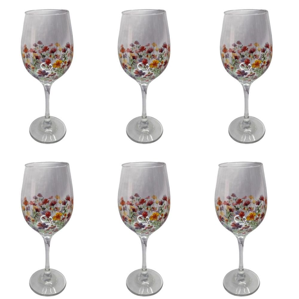 Kit 6 Taças De Vidro Grande 490Ml Vinho Água Floral