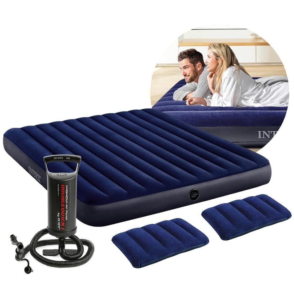 Colchão Inflável Casal King Dura Beam Downy Aveludado 272kg Com 2 Travesseiros Infláveis E Bomba Manual Intex