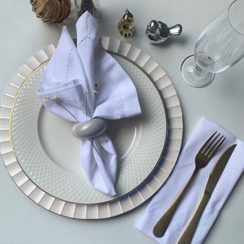 Kit 6 Sousplat + Anel Guardanapo Luxo Redondo Lisato Cz