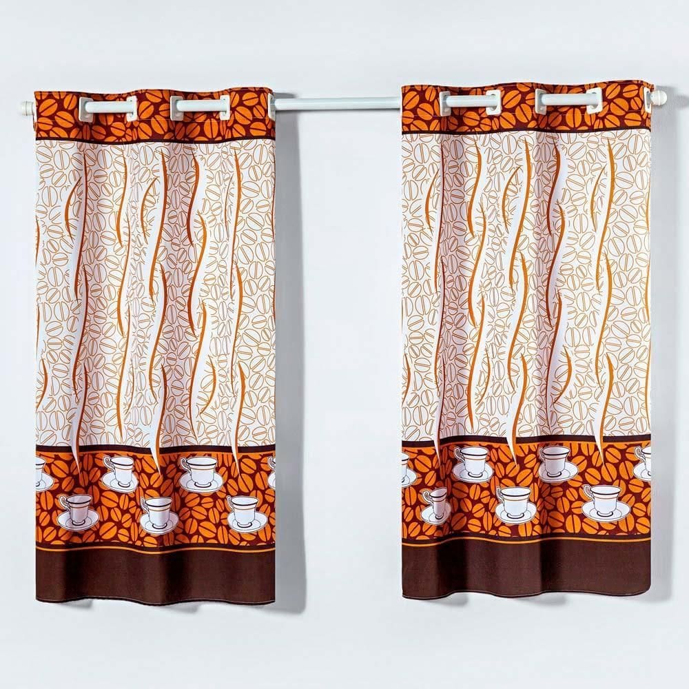 Cortina Varão Cozinha Oxford 2Mx1,30M Xícara Café Tabaco