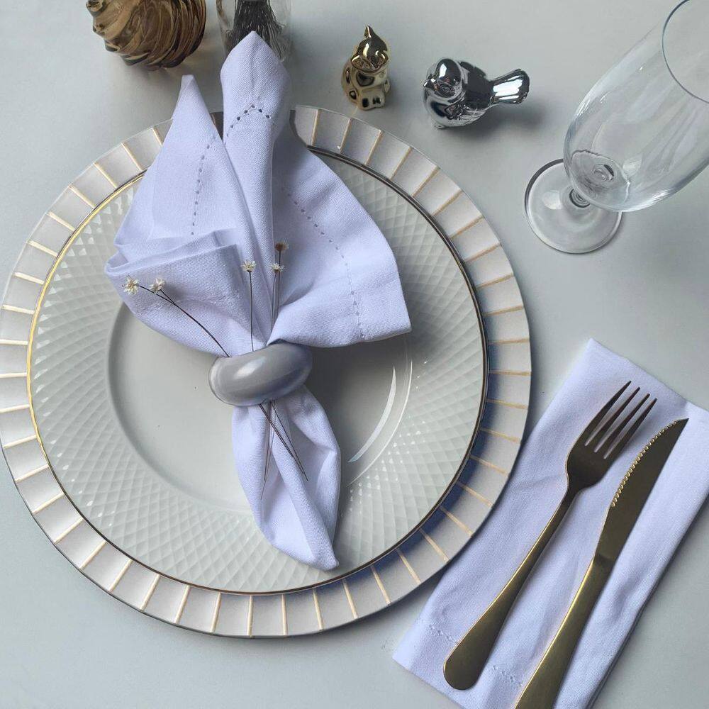 Kit 6 Sousplat + Anel Guardanapo Luxo Redondo Lisato Cz