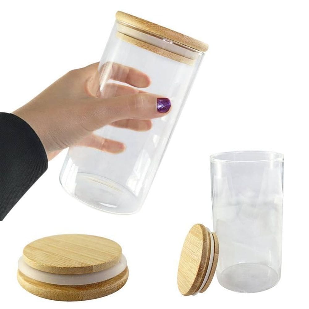 Pote De Vidro 1200Ml Hermético Multiuso Com Tampa De Bambu