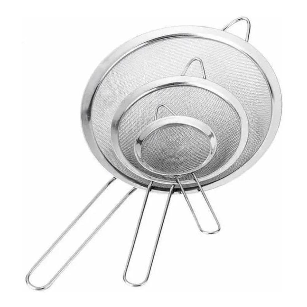 10X Jogo 3 Peneiras Aço Inox Luxo Pmg Utensílios De Cozinha