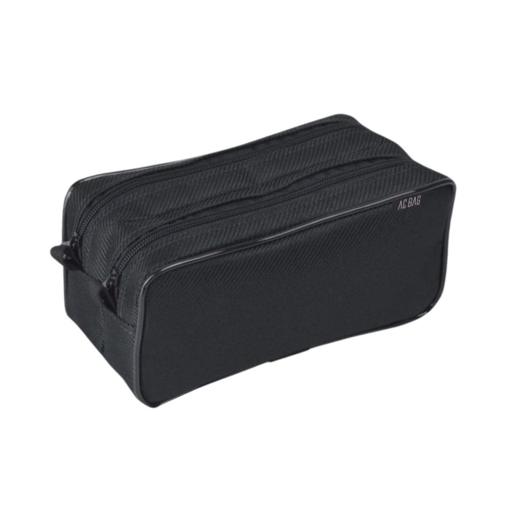 Estojo Escolar Duplo Preto 2 Zíperes Grande Organizador Fofo Maquiagem Lápis Caneta Porta Treco Fofo