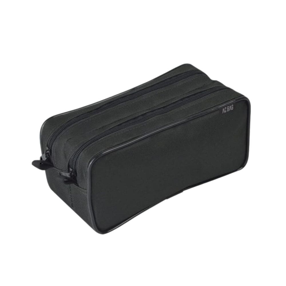 Estojo Escolar Preto Duplo Zíper 2 Compartimentos Volta as Aulas Funcional Organizador Material Novo