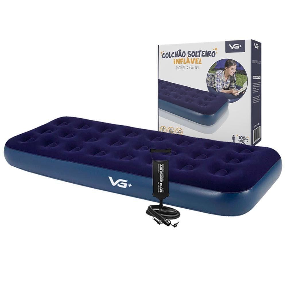 Colchão Solteiro Inflável + Bomba De Ar Manual Vg Plus