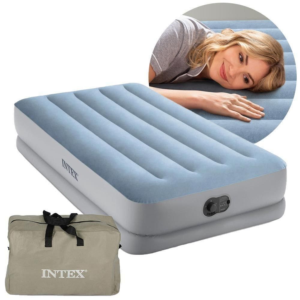 Colchão Inflável Solteiro Dura Beam Prestige Azul Standard 136kg Bomba Usb Intex