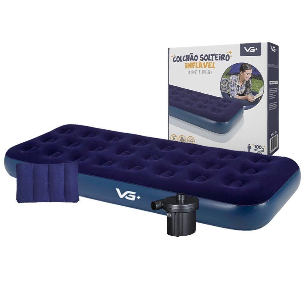 Colchão Solteiro Infável + Travesseiro + Bomba Elétrica 110v Vg Plus