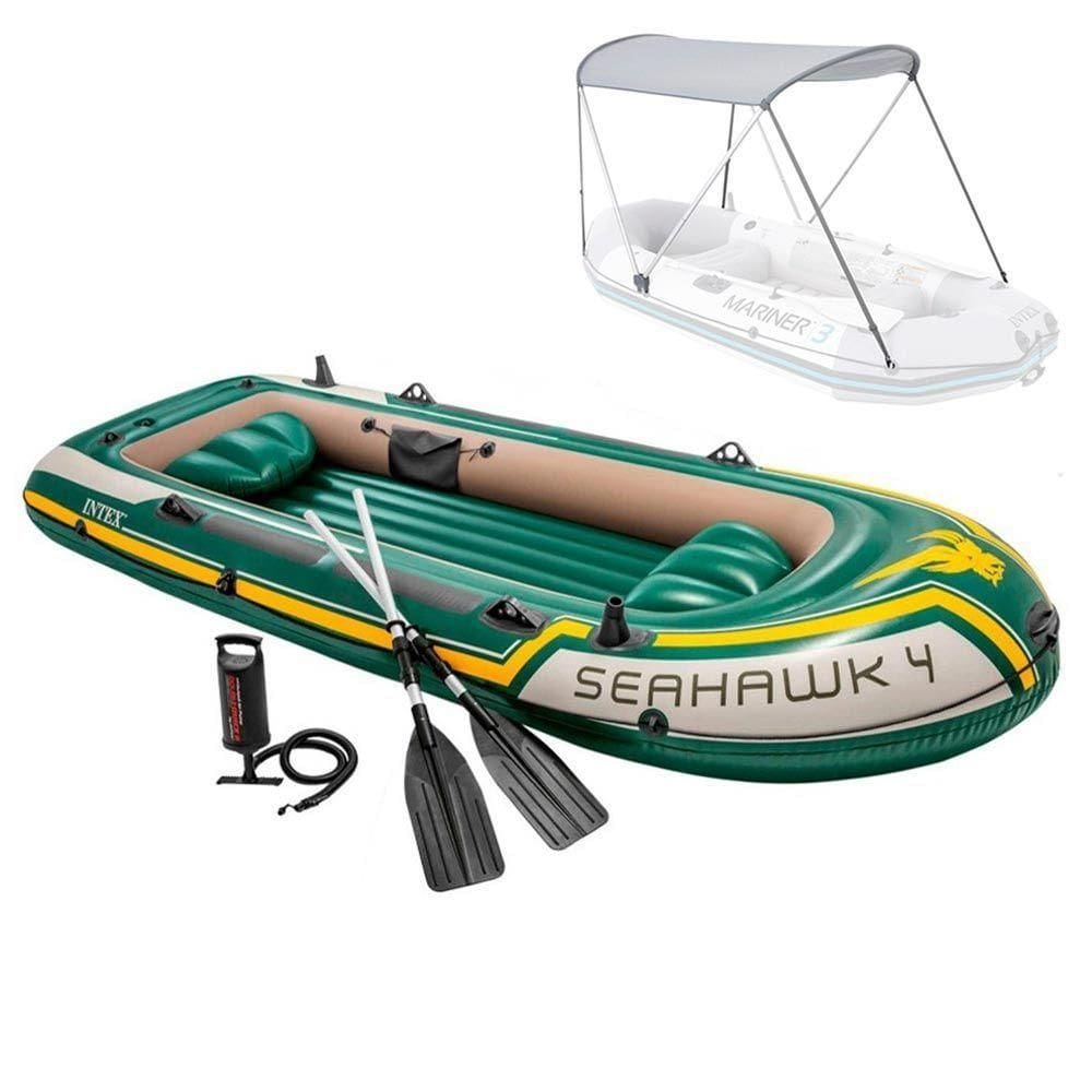 Bote Inflável Seahawk 4 Pessoas 400 Com Remos Capota Teto Removível Intex