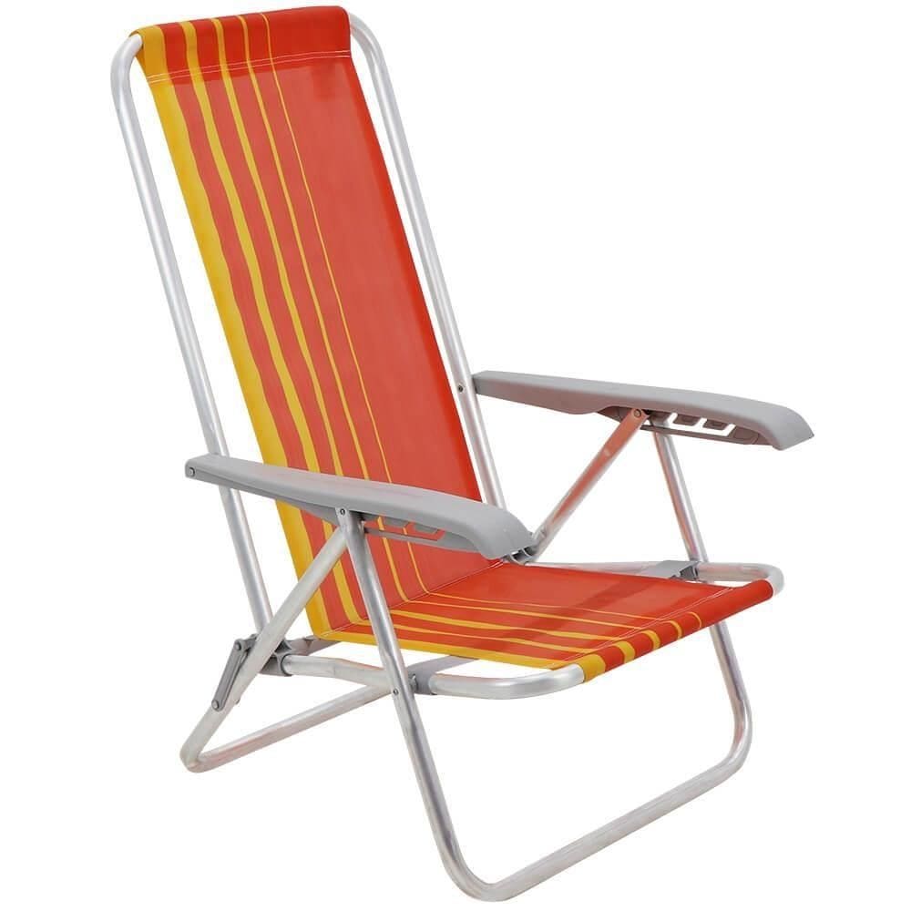 Cadeira de Praia Reclinável Tramontina Bali Baixa em Alumínio com Assento Laranja e Amarelo 92900101