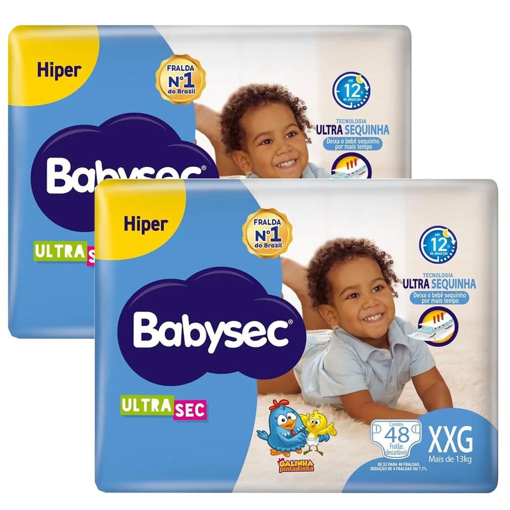 Kit Fralda Descartável Babysec UltraSec Hiper XXG 48 Unidades - 2 Unidades