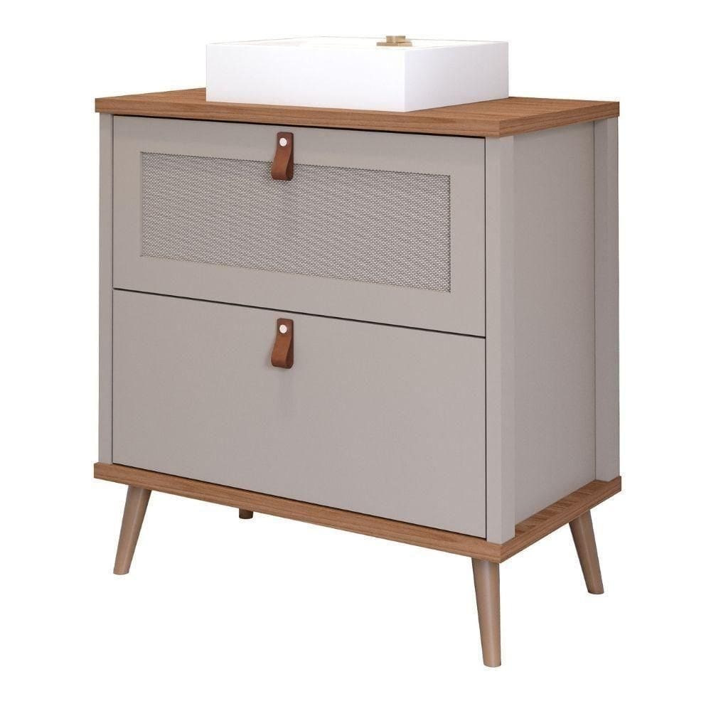 Armário De Banheiro 60Cm Mdf Cappuccino Porta Gaveta C/ Cuba