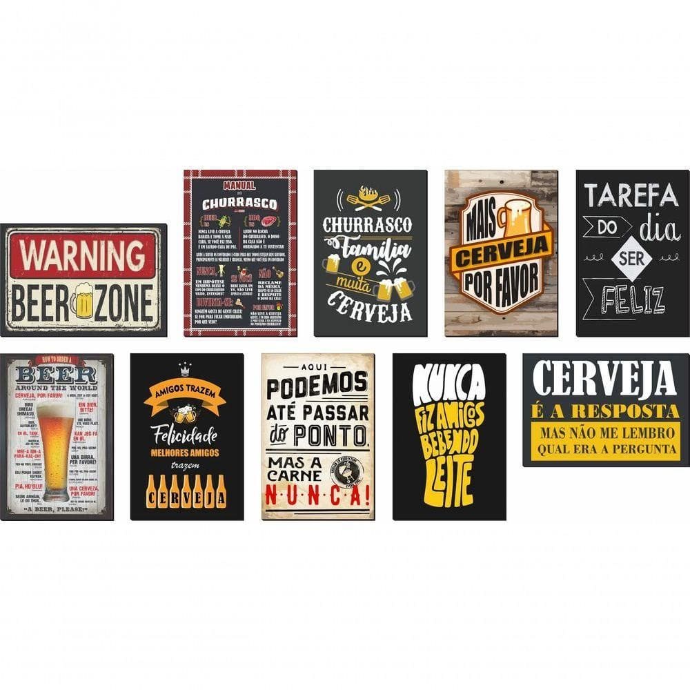 Kit 10 Placas Decorativas Para Cantinho Do Churrasco Bebidas Lazer 30x20