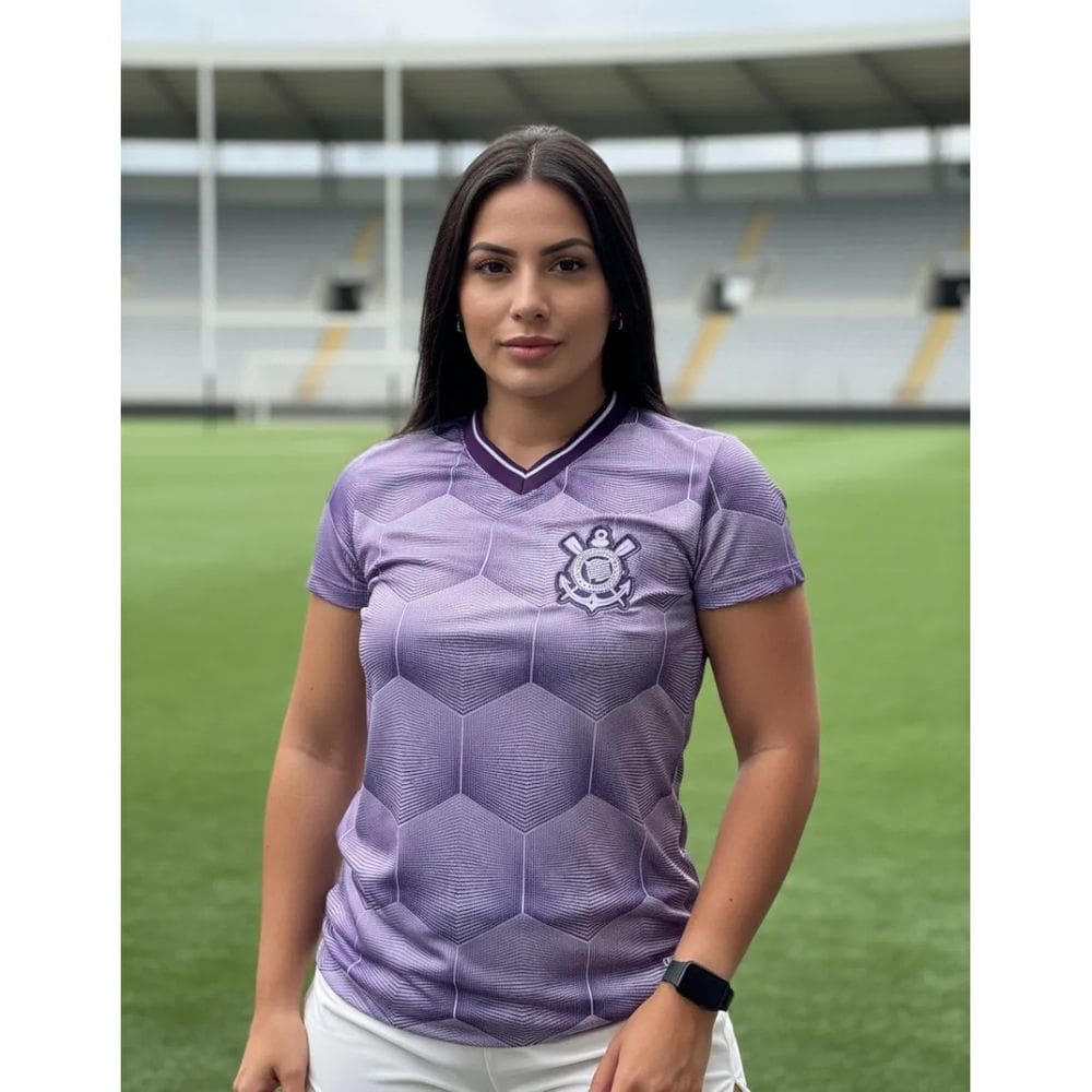 Camisa Corinthians Babylook Dry Gola V Feminina Roxo