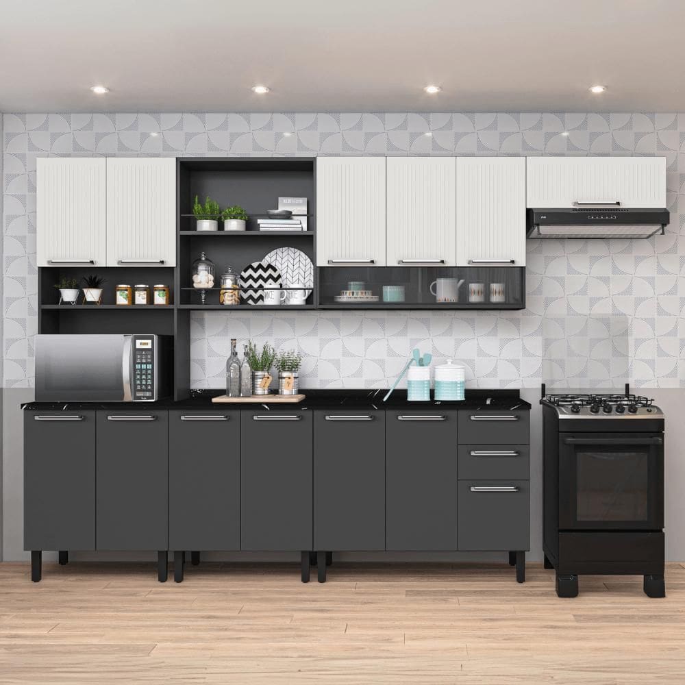 Armário de Cozinha Itatiaia Midi Pop Art i3 Grafite/Branco 315cm