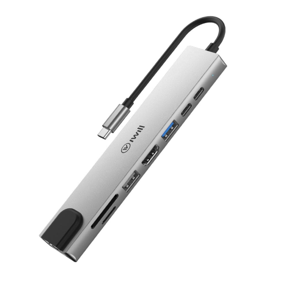 Hub 8x1 Com As Entradas Usb-c, Hdmi, Rj45, Leitor Sd Cinza Iwill
