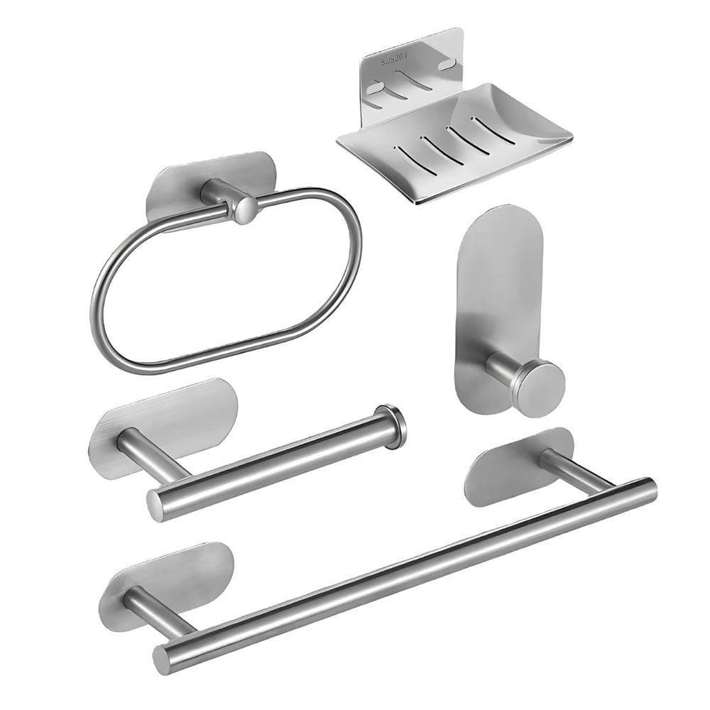 Kit Acessorios Banheiro Aço Inox Autoadesivo 5 Peças Prata