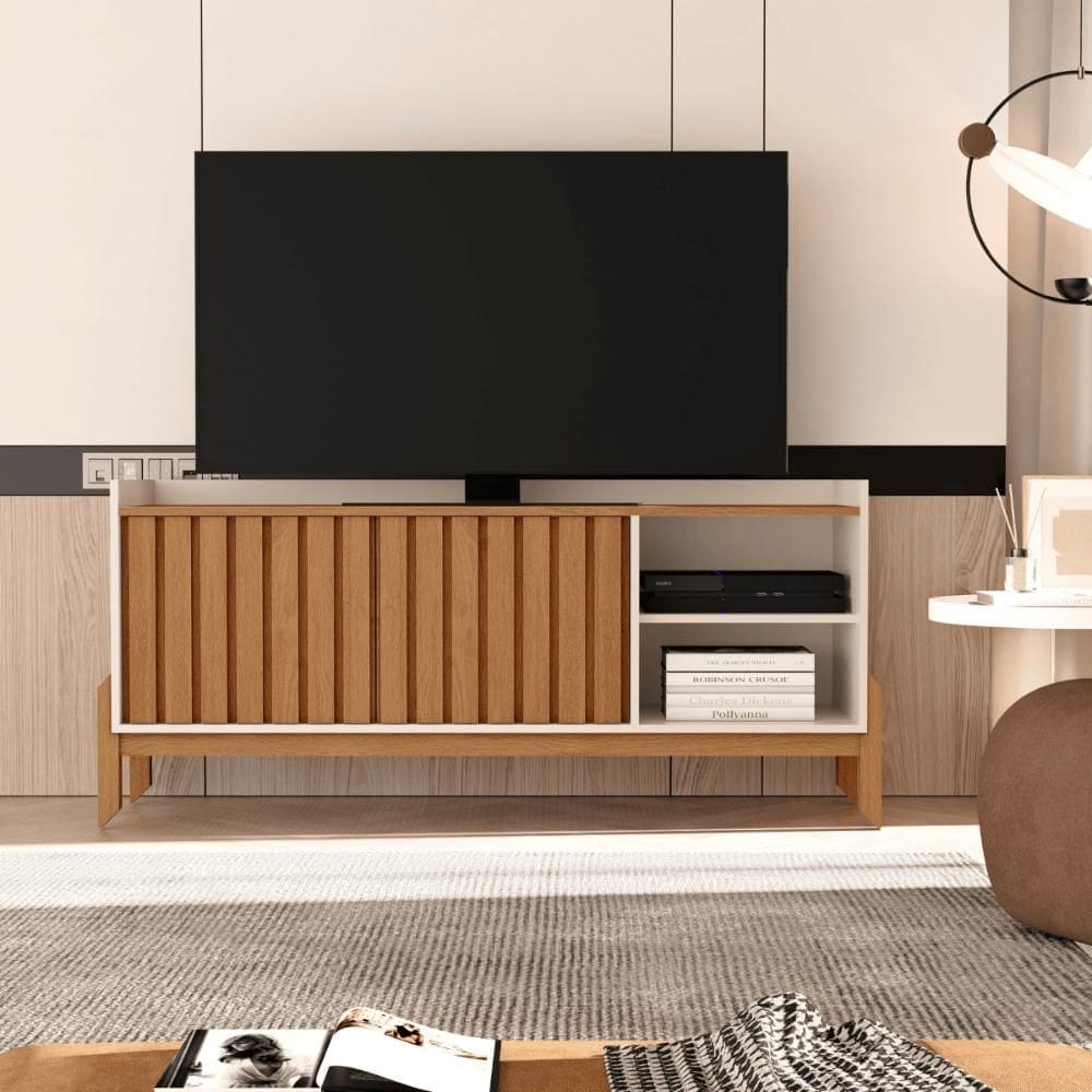 Rack 2 Portas Ripado Para Sala de Estar Nature